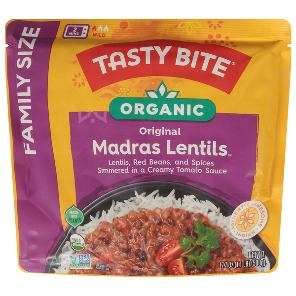 Tasty Bite Organic Original Madras Lentils Family Size Microwaveable
