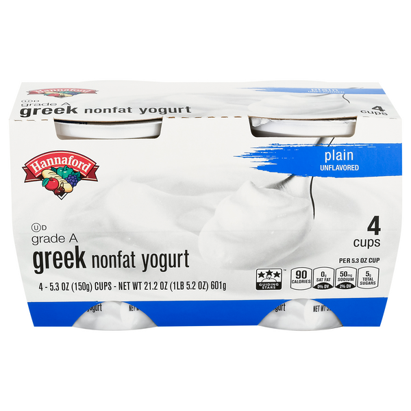 Hannaford Non Fat Plain Greek Yogurt Cup - 4 ct