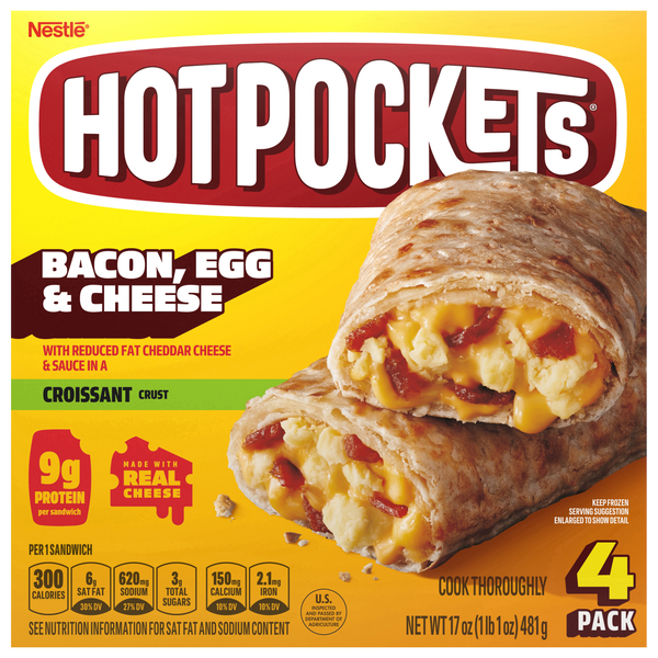 HOT POCKETS Bacon Egg & Cheese Croissant Crust Sandwiches - 4 ct Frozen