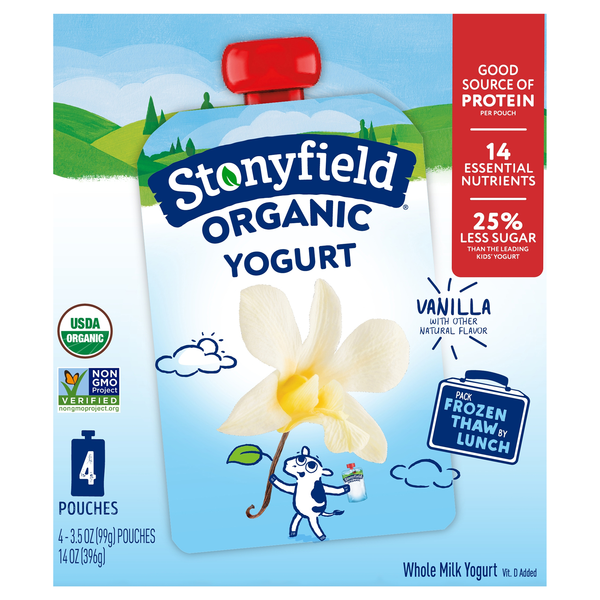 Stonyfield Organic Whole Milk Vanilla Yogurt Pouches - 4 ct