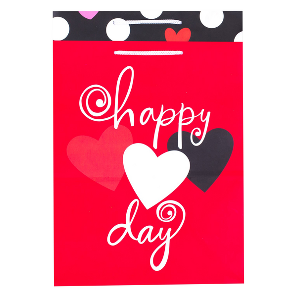 Hallmark Large Valentine's Day Gift Bag (Red Heart & Black Dots) 13 Inch