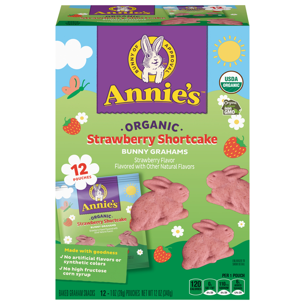 Annie's Organic Strawberry Shortcake Bunny Grahams Snacks - 12 ct
