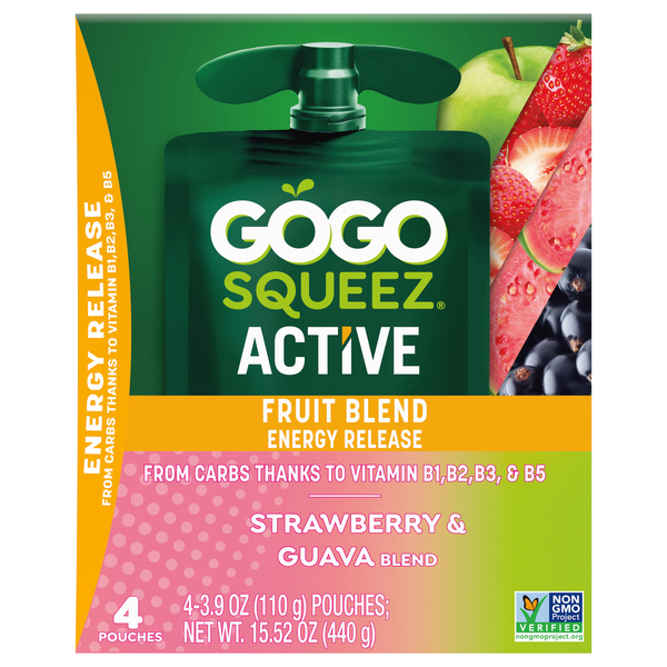 GoGo squeeZ Active Strawberry & Guava Blend Applesauce Pouches - 4 ct