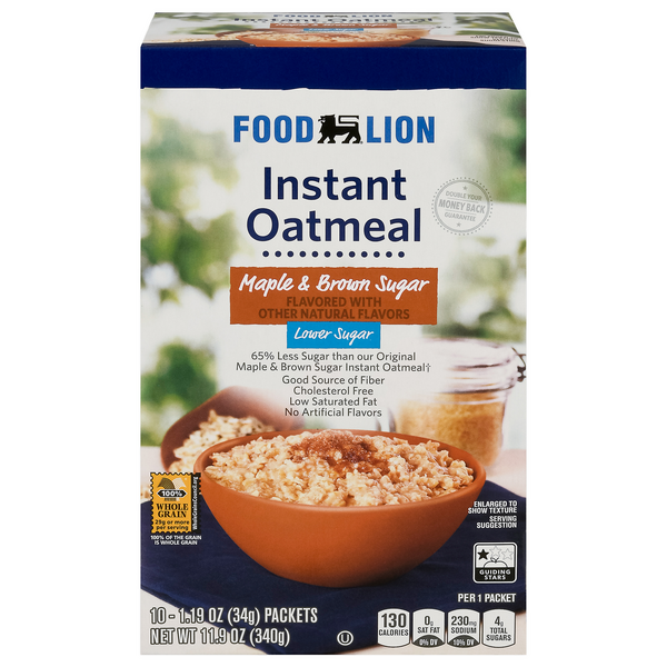 Food Lion Lower Sugar Maple & Brown Sugar Instant Oatmeal - 10 ct