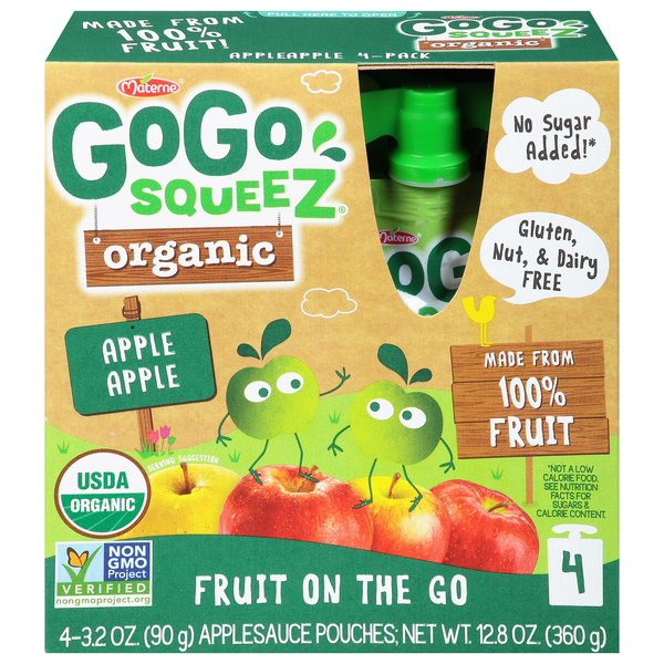 GoGo squeeZ Organic No Sugar Added Apple Apple Applesauce Pouches - 4 ct