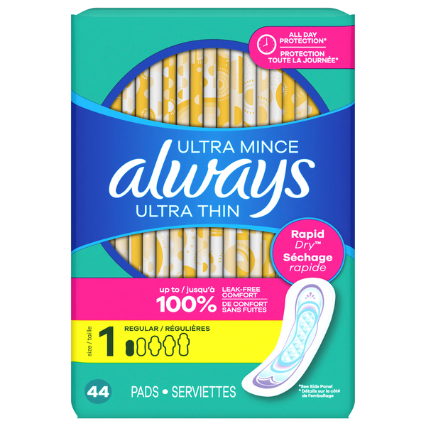 Always Ultra Thin Size 1 Unscented Regular Pads No Wings