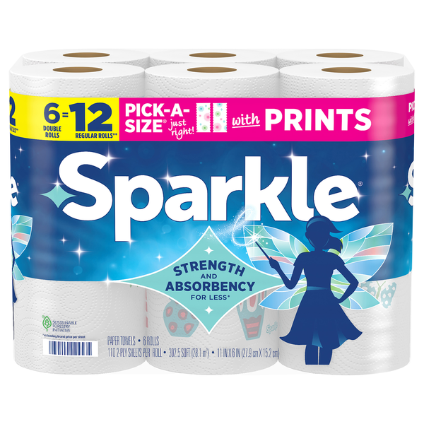 Sparkle Pick-A-Size Spirited Print Double Roll Paper Towels - 6 ct