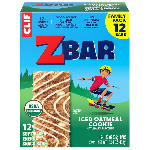 CLIF Zbar Organic Iced Oatmeal Cookie Soft Baked Energy Snack Bars - 12 ct