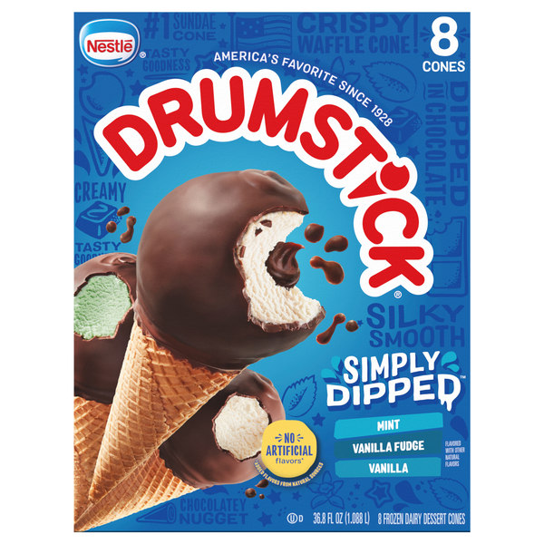 Nestle Drumstick Simply Dipped Variety Dairy Dessert Sundae Cones - 8 ct