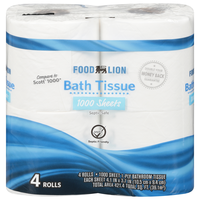 Food Lion 1000 Sheets 1-Ply Toilet Paper Unscented - 4 ct