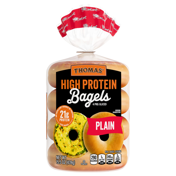 Thomas' 21g High Protein Plain Pre-Sliced Bagels - 4 ct