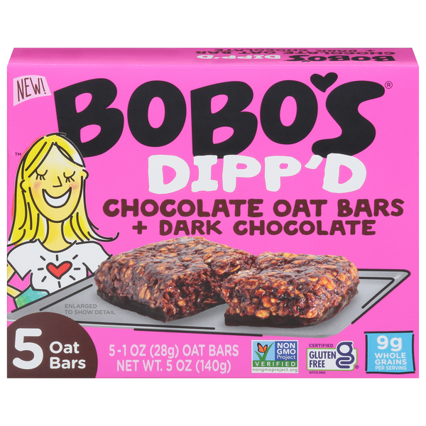 Bobo's Dipp'd Gluten Free Chocolate Oat Bar + Dark Chocolate - 5 ct