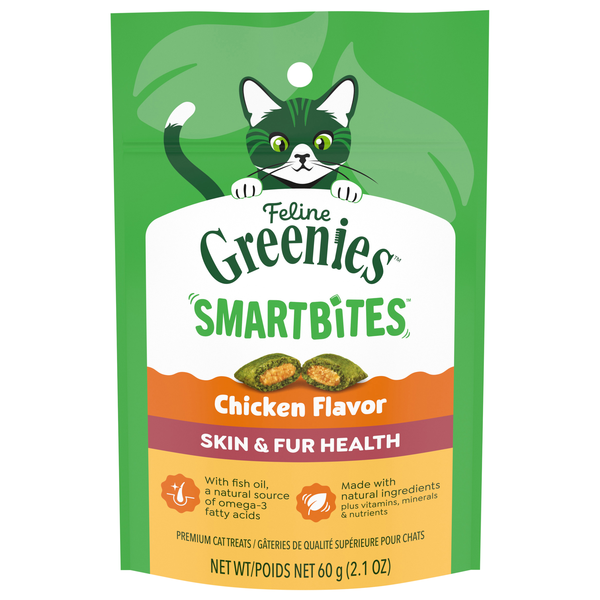Feline GREENIES SMARTBITES Skin & Fur Health Chicken Flavor Cat Treats