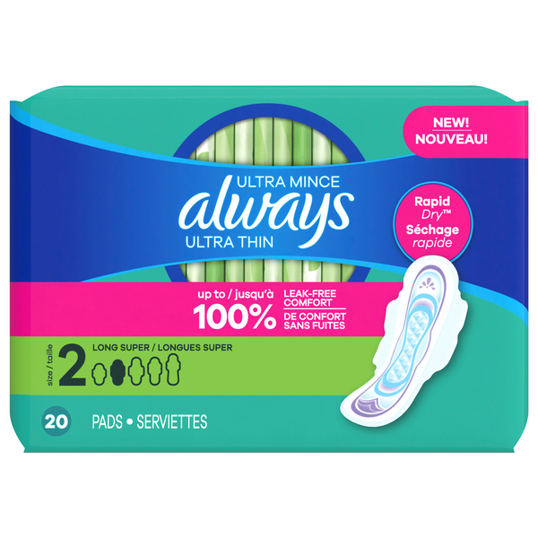 Always Ultra Thin Size 2 Unscented Long Super Pads with Wings