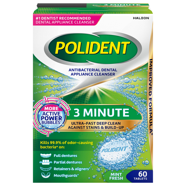 Polident Antibacterial Mint Fresh Dental Appliance Cleanser Tablets