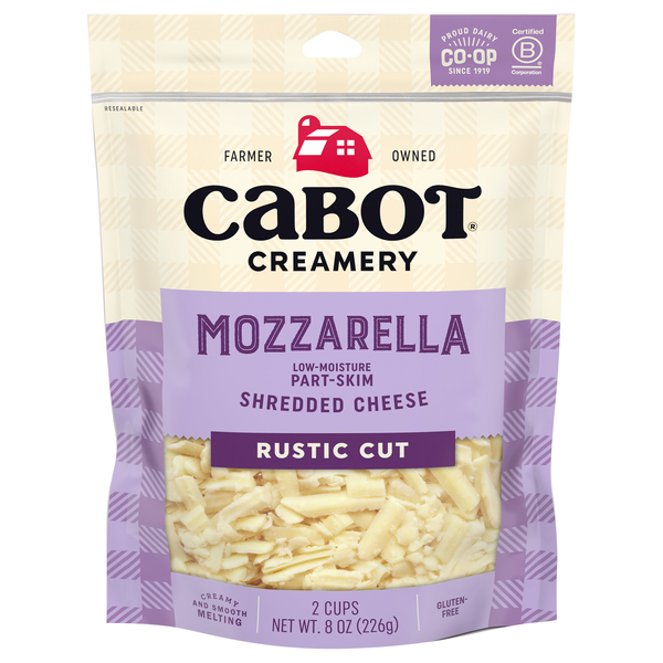 Cabot Creamery Rustic Cut Shredded Part-Skim Mozzarella Cheese