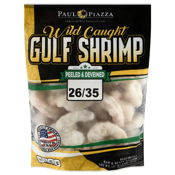 Paul Piazza Wild Caught Peeled/Deveined Gulf Shrimp 26-35 ct per lb Frozen