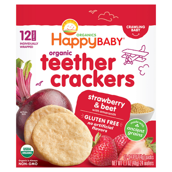 Happy Baby Organics Gluten Free Strawberry & Beet Teether Crackers - 12 ct