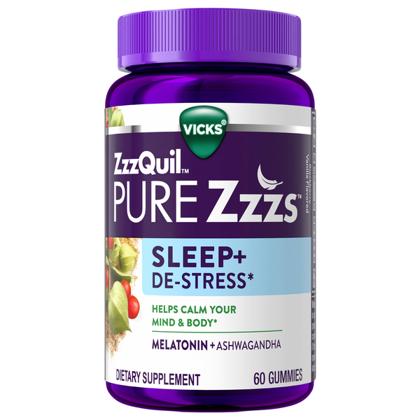Vicks ZzzQuil PURE Zzzs Sleep + De-Stress Melatonin Sleep Aid