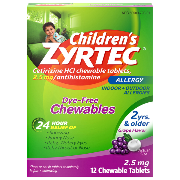 Zyrtec Children's Allergy Relief 2.5 Chewable Tablets Grape Flavor