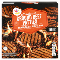 Stop & Shop Natural 80% Lean 20% Fat Ground Beef Patties - 16 ct Frozen