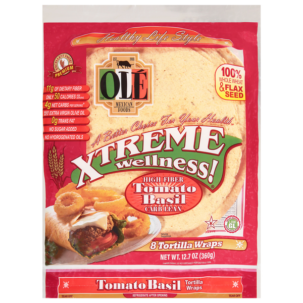 Save on Ole Flour Extreme Wellness Tortilla Wraps Tomato Basil 8 ct