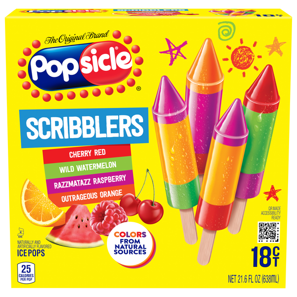 Popsicle Crayola Scribblers Assorted Fruit Flavors Ice Pops - 18 ct