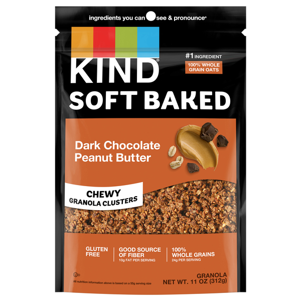 KIND Soft Baked Gluten Free Dark Choc Peanut Butter Chewy Granola Clusters