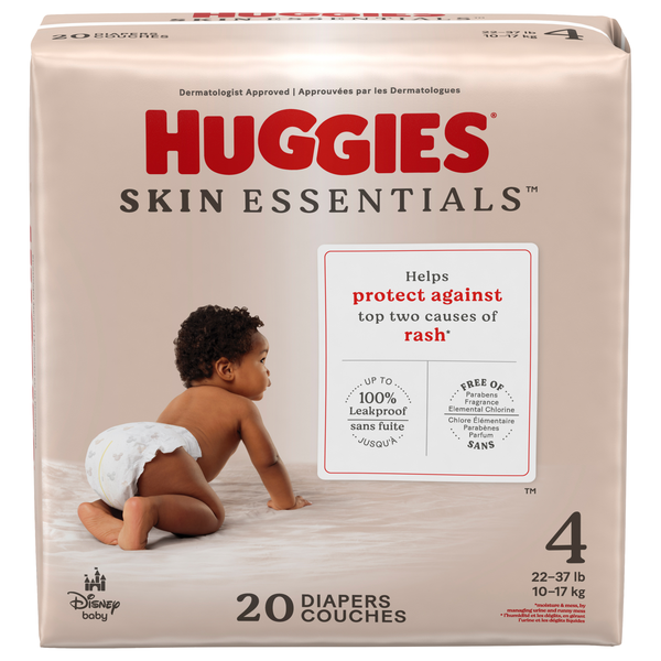 Huggies Skin Essentials Size 4 Baby Diapers 22-37 lbs