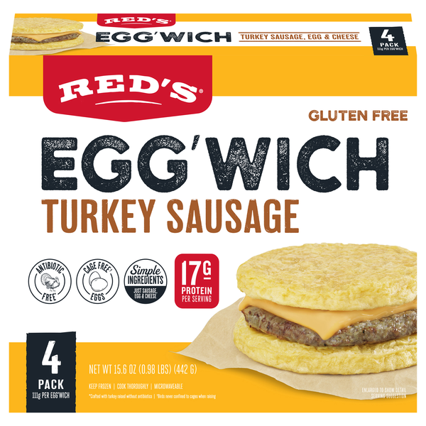 Red's Gluten Free Turkey Sausage Egg & Cheese Egg'Wich - 4 ct Frozen