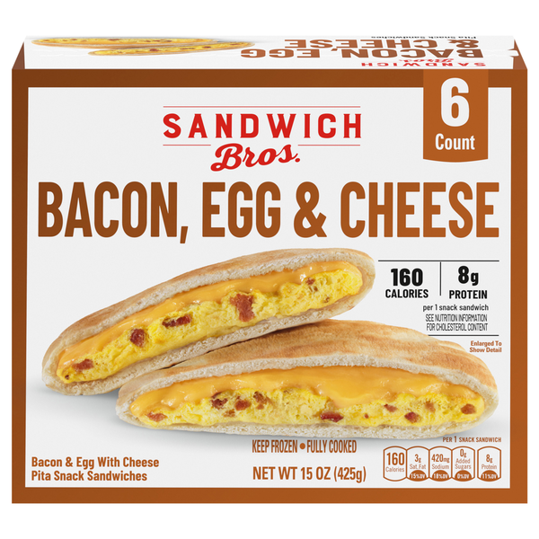Sandwich Bros. Bacon Egg & Cheese Pita Snack Sandwiches - 6 ct Frozen
