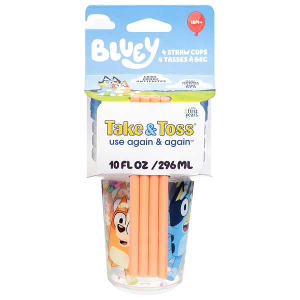 The First Years Take & Toss Bluey 10 oz Straw Cups 18m+