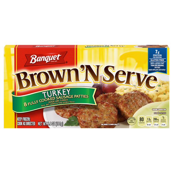 Banquet Brown 'N Serve Turkey Breakfast Sausage Patties - 8 ct Frozen