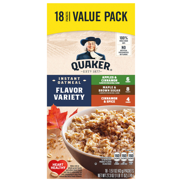 Quaker Flavor Variety Instant Oatmeal Value Pack - 18 ct