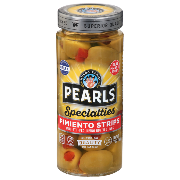 Musco Family Pearls Specialties Pimiento Strips Hand Stuffed Queen Olives