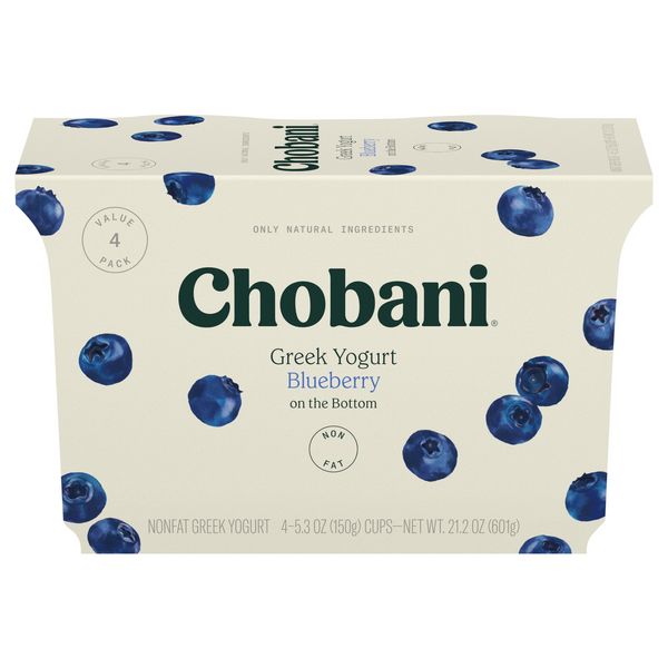 Chobani Non Fat Blueberry on the Bottom Greek Yogurt Cup - 4 ct