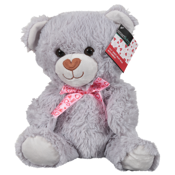 Smart Living 10.5 Inch Sweet Heart Teddy Bear with Ribbon Gray