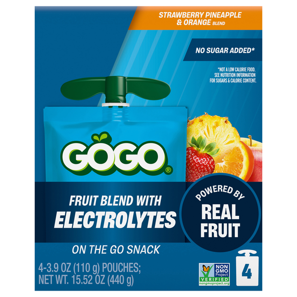 GoGo squeeZ Active Strawberry Pineapple & Orange Pouches - 4 ct