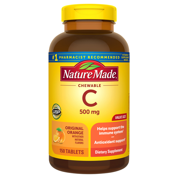 Nature Made Chewable Vitamin C 500 mg Dietary Supplement Tablets Orange