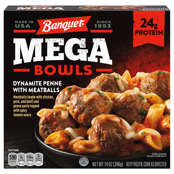 Banquet MEGA Bowls Dynamite Penne with Meatballs Protein Frozen Meal