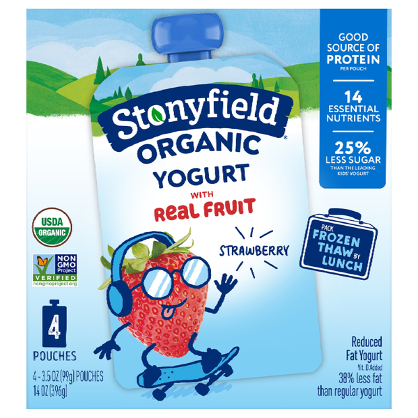 Stonyfield Organic Kids Reduced Fat Strawberry Yogurt Pouch - 4 ct