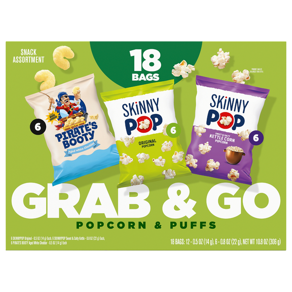 SkinnyPop & Pirate's Booty Grab & Go Popcorn & Puffs - 18 ct