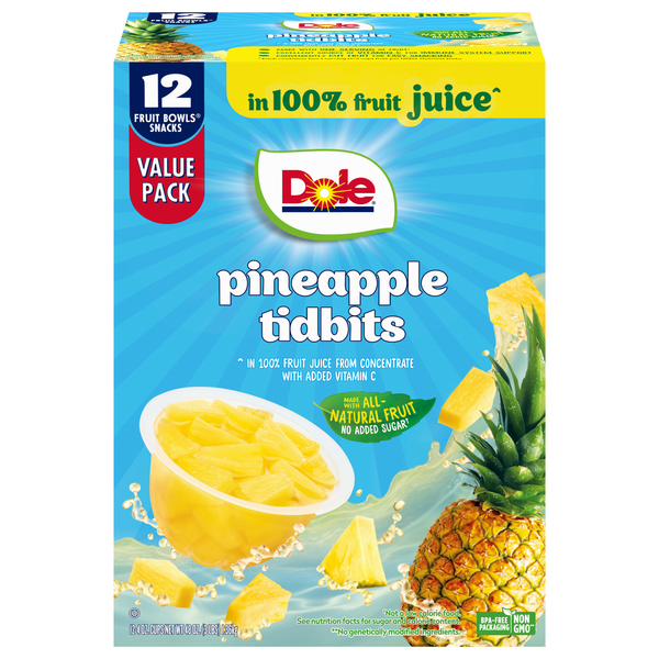 Dole Pineapple Tidbits Fruit Cups in Juice - 12 ct