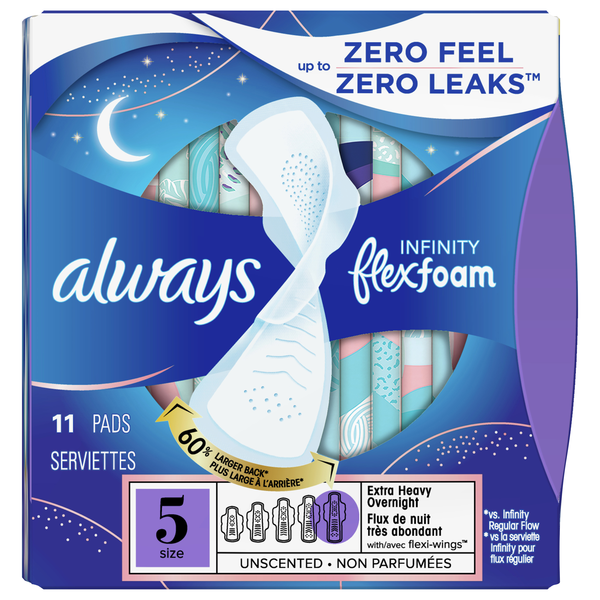 Save on Always Infinity Size 5 Unscented Extra Heavy Overnight 
