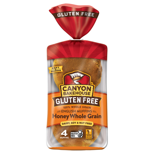 Save on Canyon Bakehouse English Muffins Honey Whole Grain Gluten Free