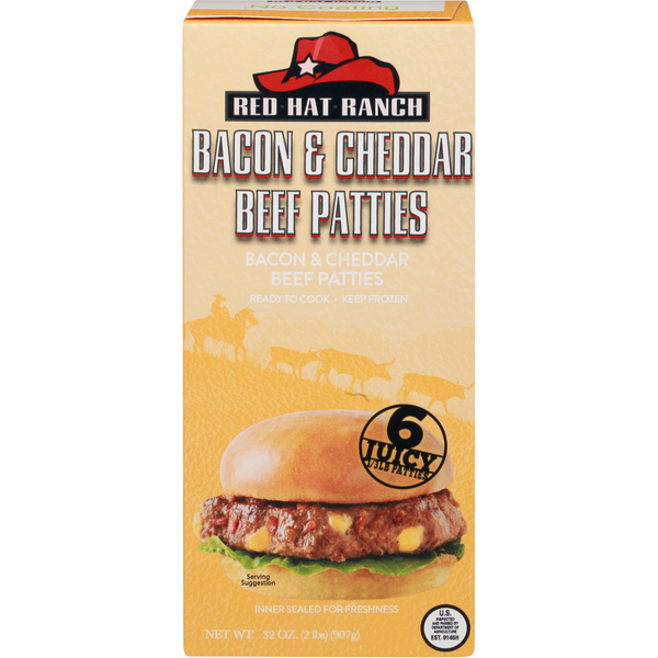 Red Hat Ranch Bacon & Cheddar 1/3 lb Beef Patties - 6 ct Frozen
