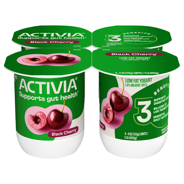 Activia Low Fat Black Cherry Probiotic Yogurt Cups - 4 ct