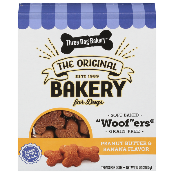 Save on Three Dog Bakery Woofers Dog Treats Peanut Butter & Banana