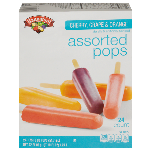 Hannaford Cherry Grape & Orange Assorted Ice Pops - 24 ct