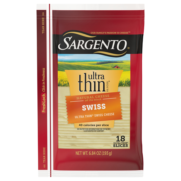 Sargento Natural Swiss Cheese Ultra Thin Slices - 18 ct